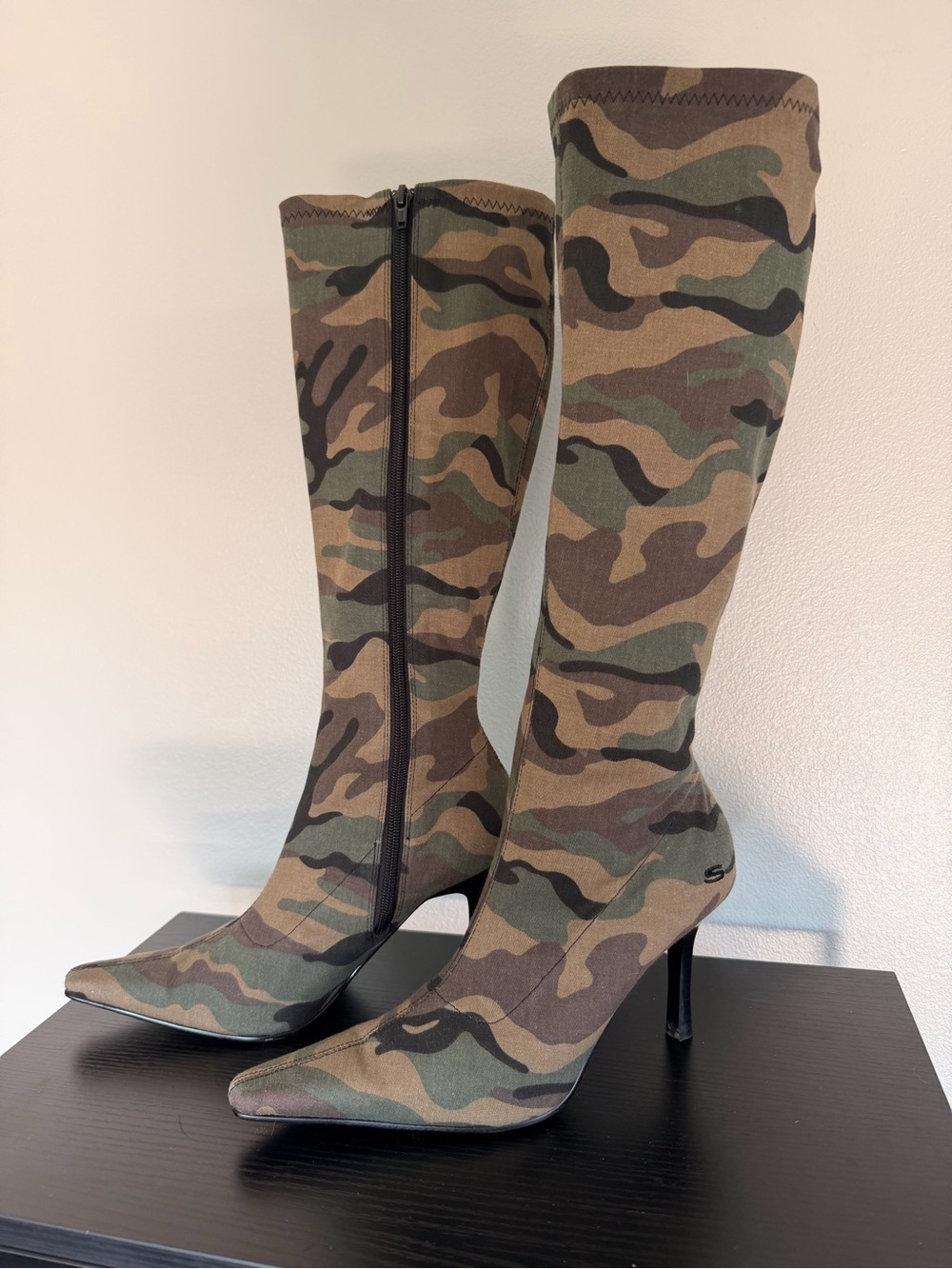Skechers Camouflage Knee-High Stiletto Boots - Green/Brown/Black